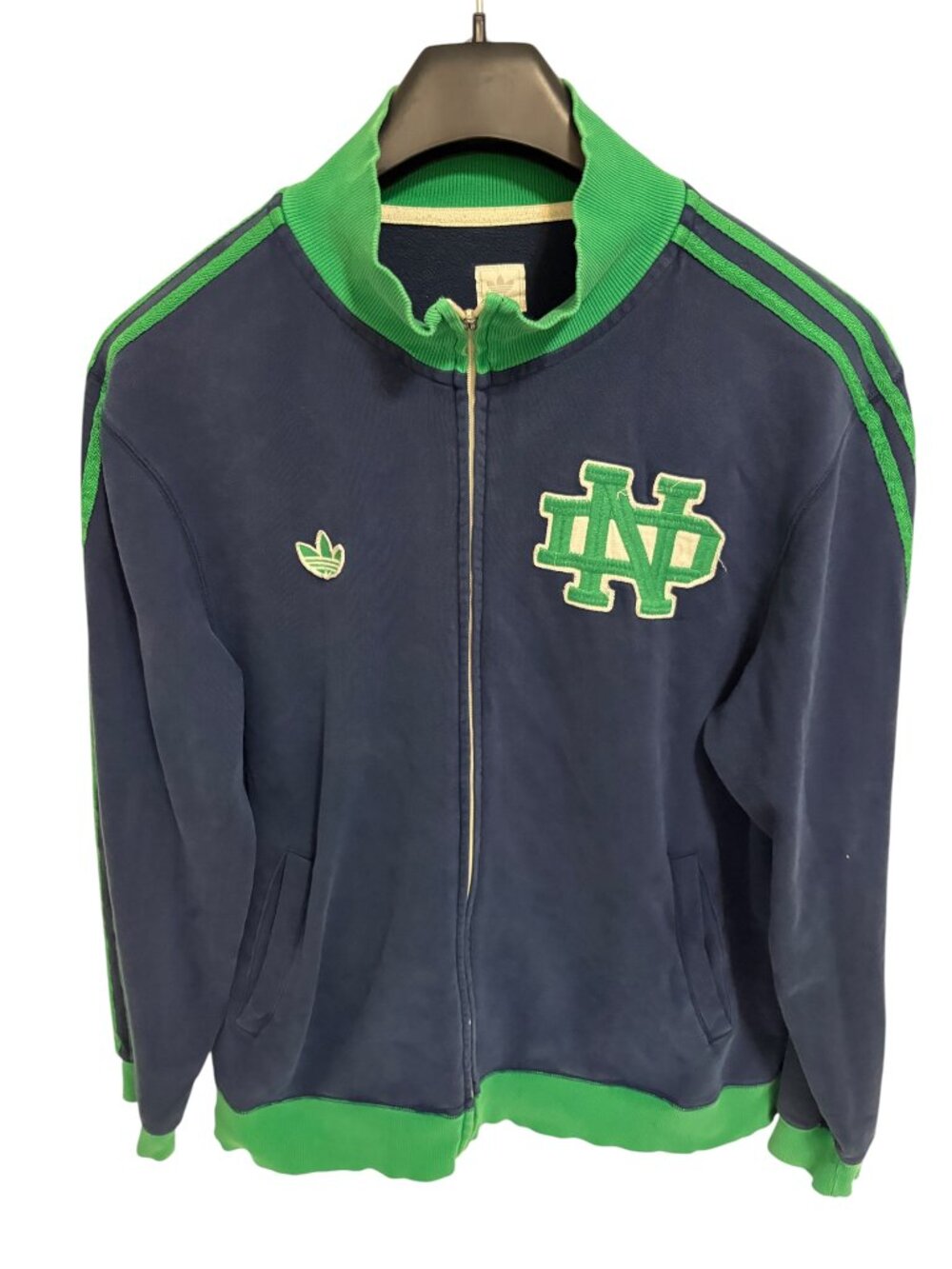 Adidas Notre Dame Fighting Irish Track Jacket Size XL Full Zip Blue Vintage